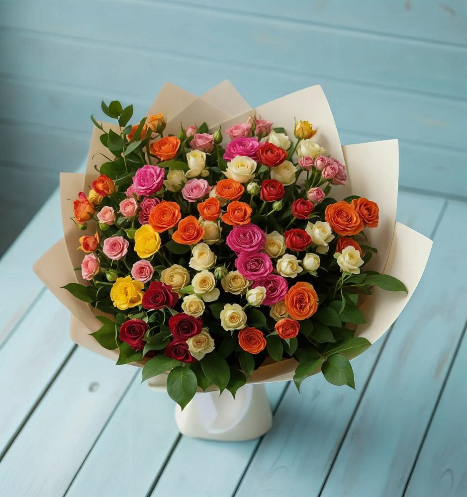 Букет Микс из разноцветных кустовых роз в Ивдели