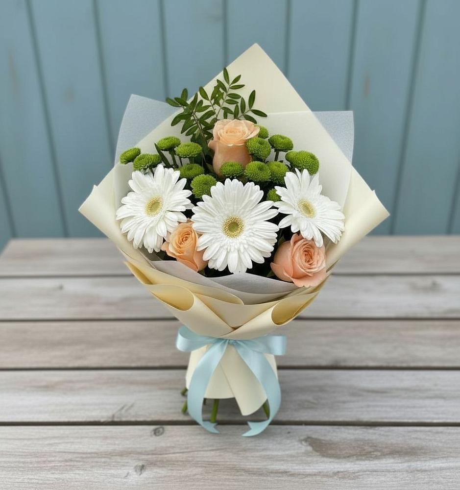 Букет цветов из: Герберы, Розы и Хризантемы в Ивдели