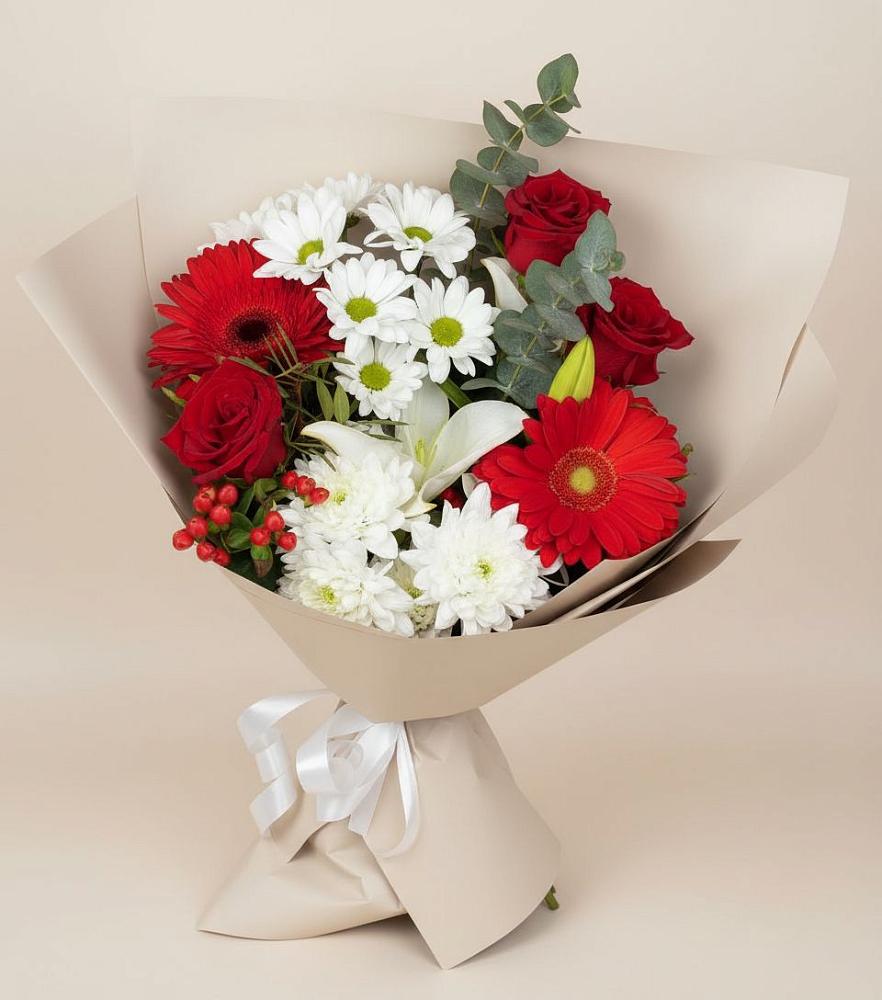 Букет цветов из: Розы, Хризантемы, Герберы и Лилии в Ивдели